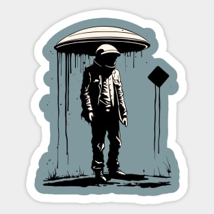 Black Cube Astronaut Flying Saucer Surreal Sticker